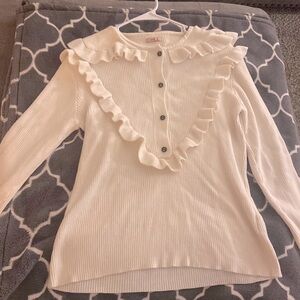 ‼️SALE‼️UDEL NY| Ivory/Cream/Beige| Half Button Up Ruffle Knit Sweater | Sz XL